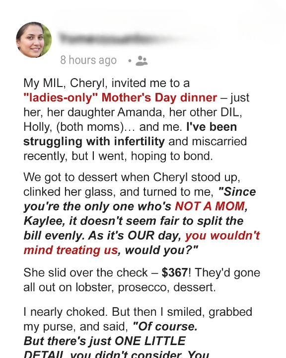 My MIL Stuck Me With the Bill on Mother’s Day – Because I’m ‘Not a Real Mom