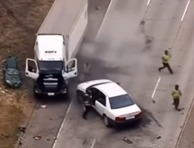 Video showing what a firefighter did to a little girl at a car crash has gone viral online.