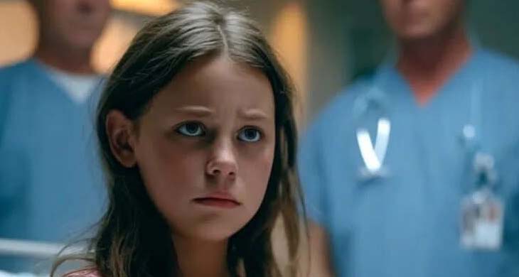 A 12-year-old girl with a big belly was
