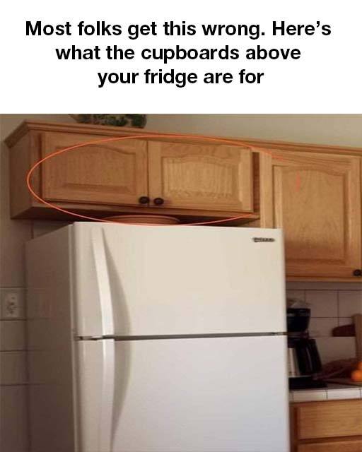 Most folks get this wrong, Here Is what the cupboards above your fridge are for!