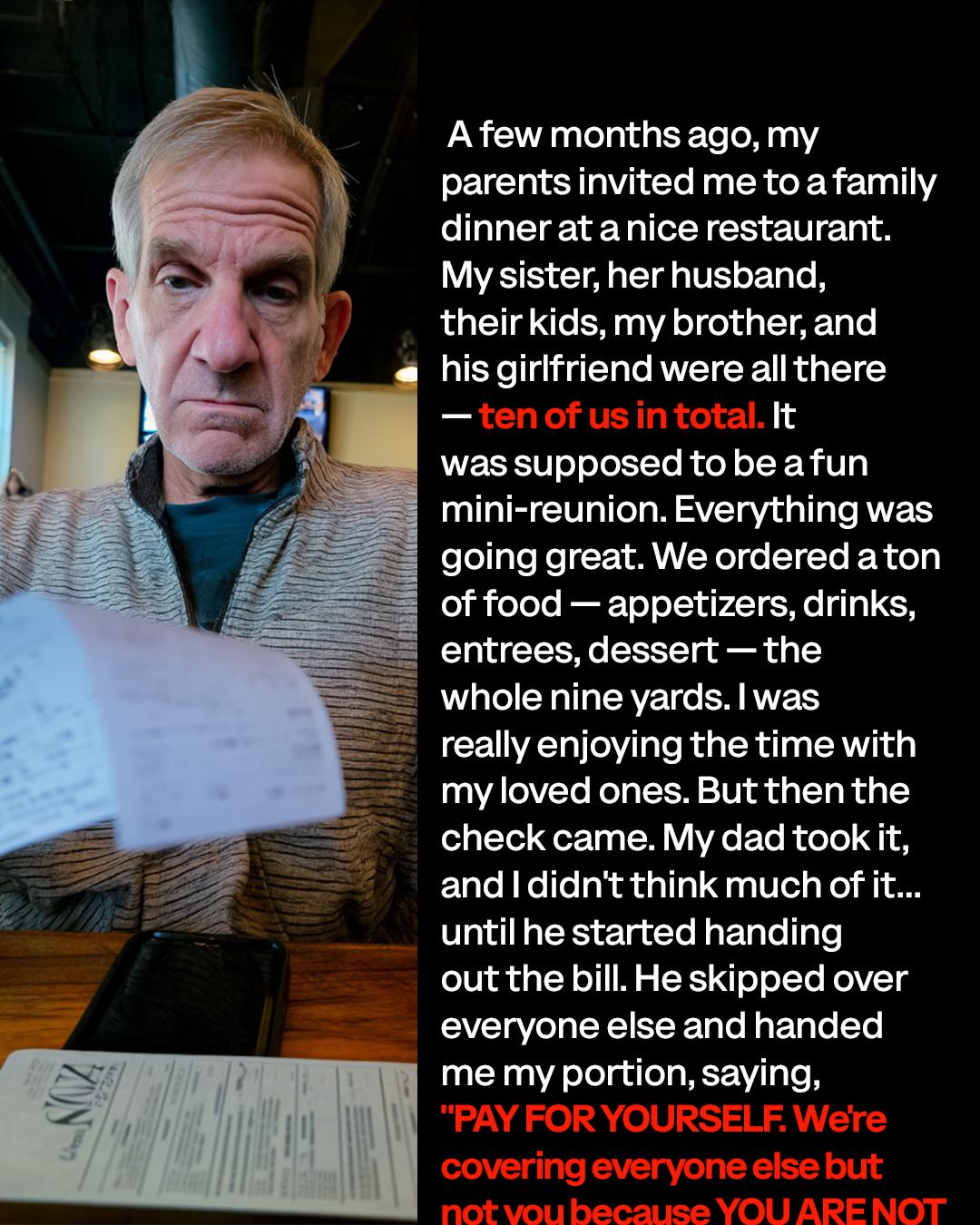 My Parents Paid for Everyone’s Dinner but Mine — And Their Reason Hurt More Than the Bill