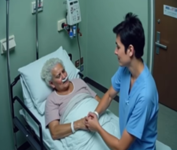 An old woman was living her last hours and there was only a young nurse next to her when she noticed