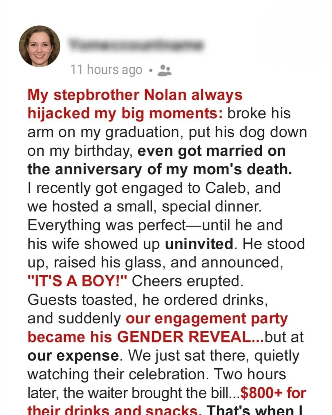 My Stepbrother Hijacked My Engagement Dinner with His Baby Gender Reveal